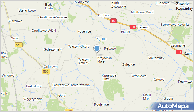 mapa Krajewice Małe, Krajewice Małe na mapie Targeo